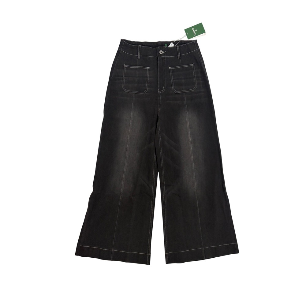 Halara Womens High Waisted Wide Leg Denim Pants Faded Black Patch Pocket Medium
